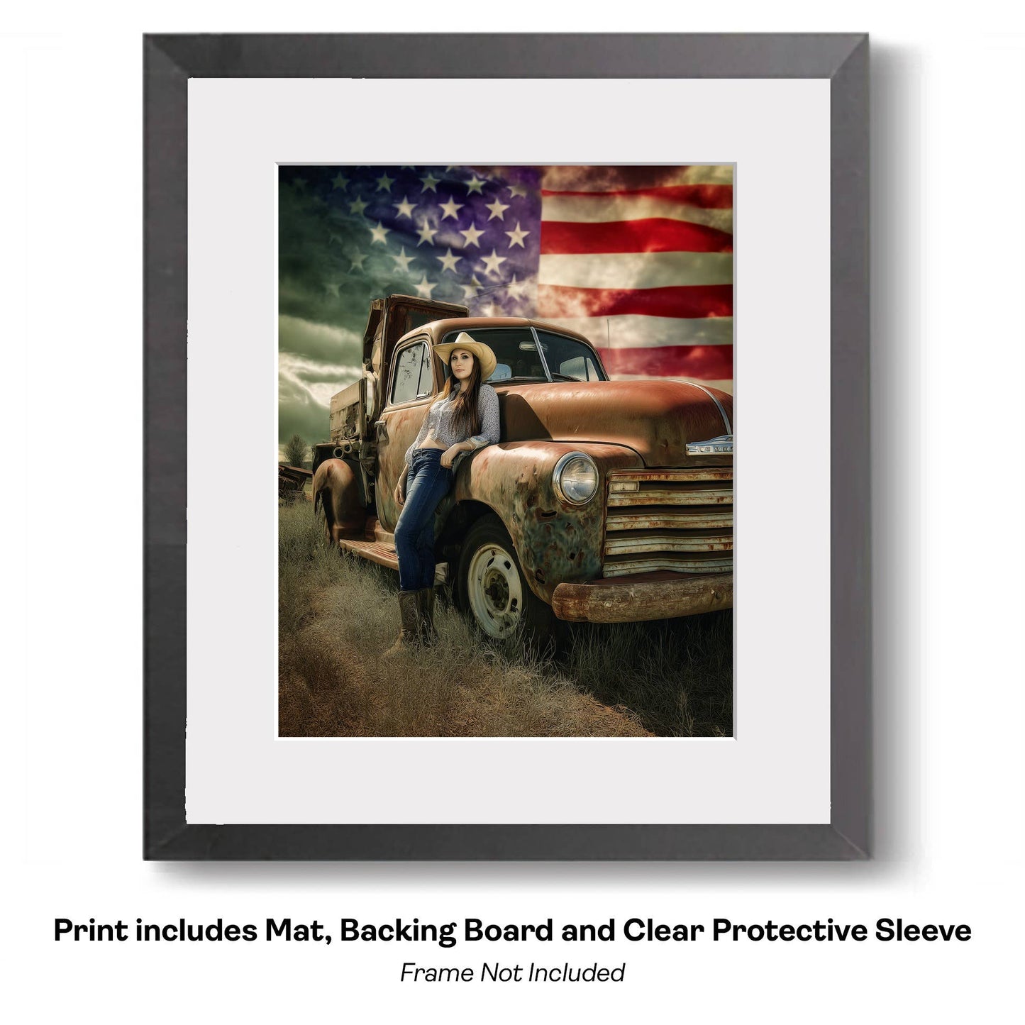 American Life- Cowboy Carrying Flag - Americana Country Life Art Prints - 8"x10" Artwork for 11"x14" Frame