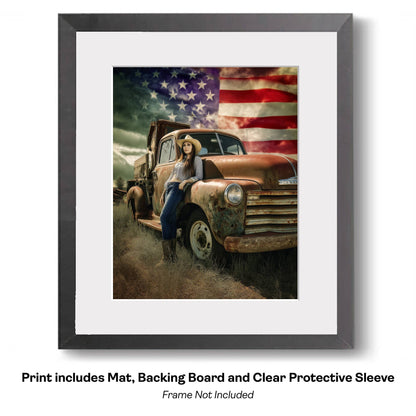 American Life- Cowboy Carrying Flag - Americana Country Life Art Prints - 8"x10" Artwork for 11"x14" Frame