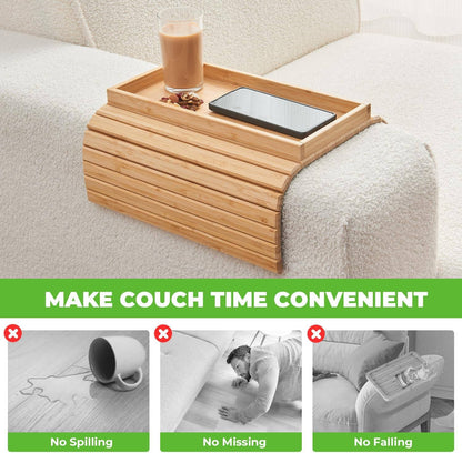 Bamboo Couch Cup Holder Arm Tray for Snack and Phone