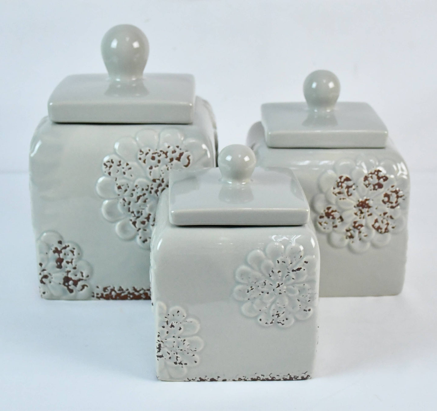 Floral Canister Set – Soft Gray Kitchen Storage Jars | Farmhouse Décor