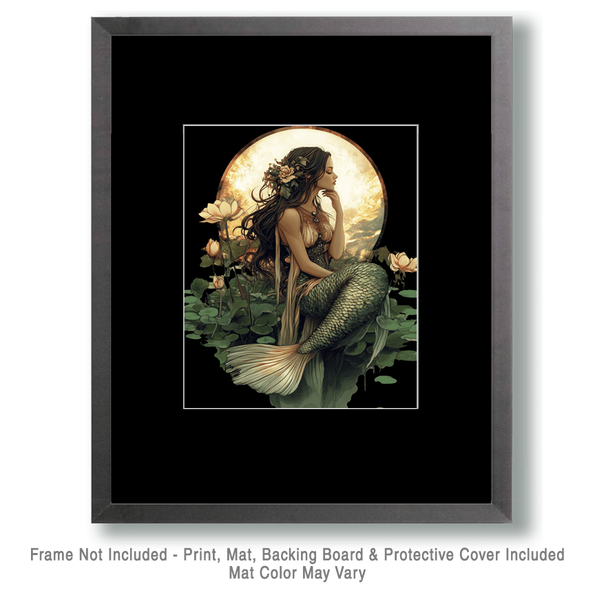 Midnight Mermaid - Wall Art Print - Ocean Seaside Beachcore - 8"x10" Artwork - 11"x14" Matte