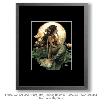 Midnight Mermaid - Wall Art Print - Ocean Seaside Beachcore - 8"x10" Artwork - 11"x14" Matte