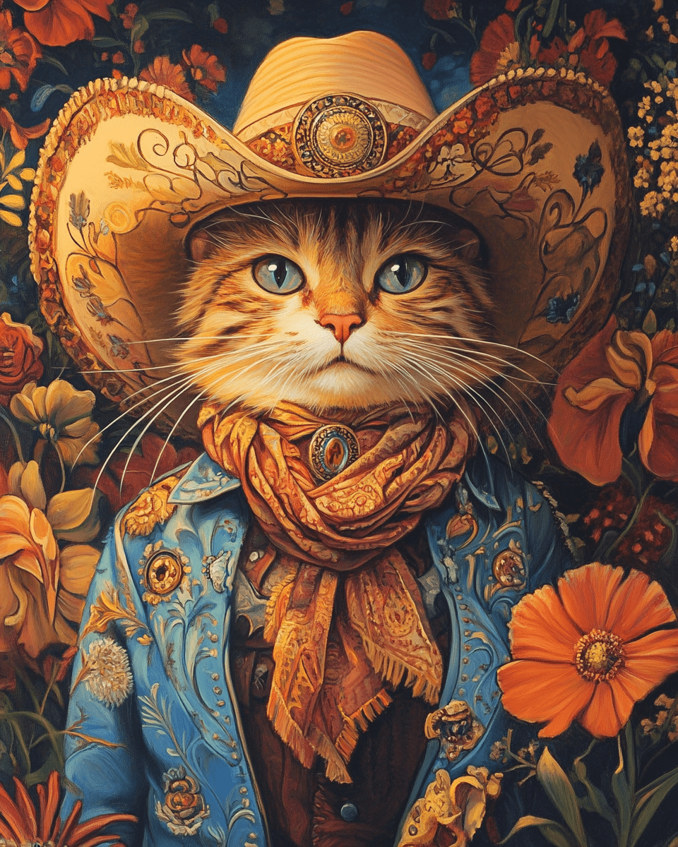 Cowboy Cat Dude - Wall Art Print - Coastal Cowgirl  8"x10" Artwork - 11"x14" Mat