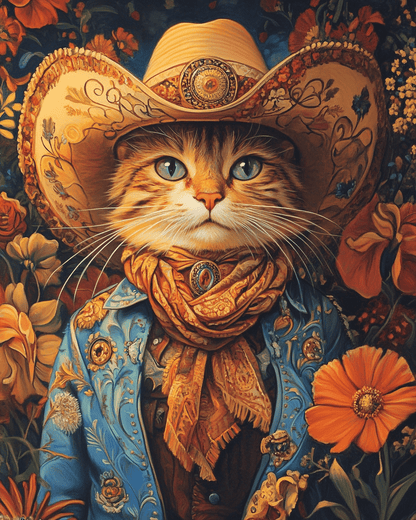 Cowboy Cat Dude - Wall Art Print - Coastal Cowgirl  8"x10" Artwork - 11"x14" Mat