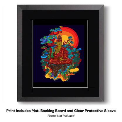 Buddha Mural - Zen Art for Meditation Home Decor Wall Art Prints – 8″x10″ Artwork – 11″x14″ Beveled Mat