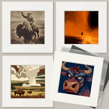 Lone Scout Riding a Buffalo American West Art Print - 8"x10" Artwork