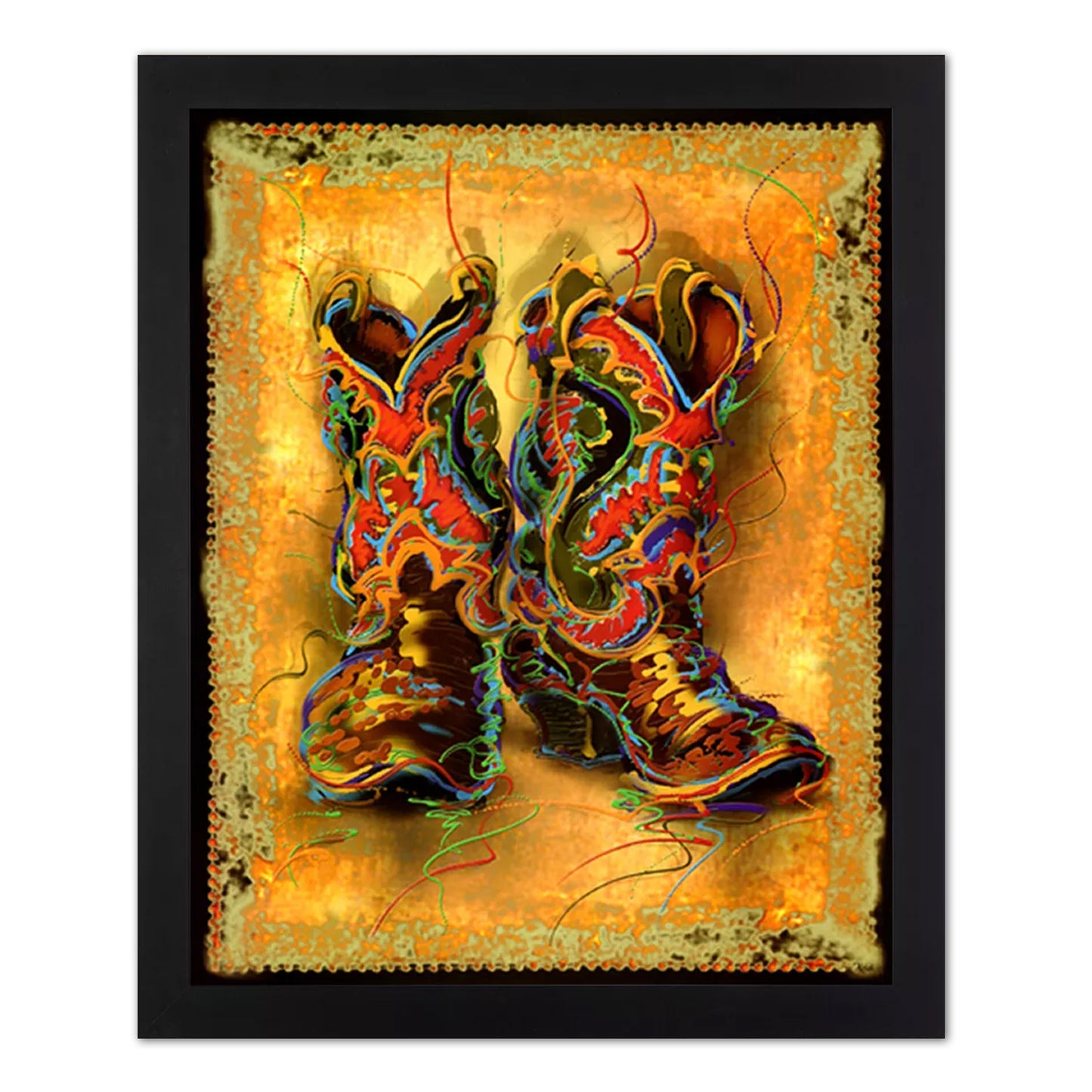 Western Rodeo Cowboy Boots Contemporary Wall Picture Art Print (with Frame Options)