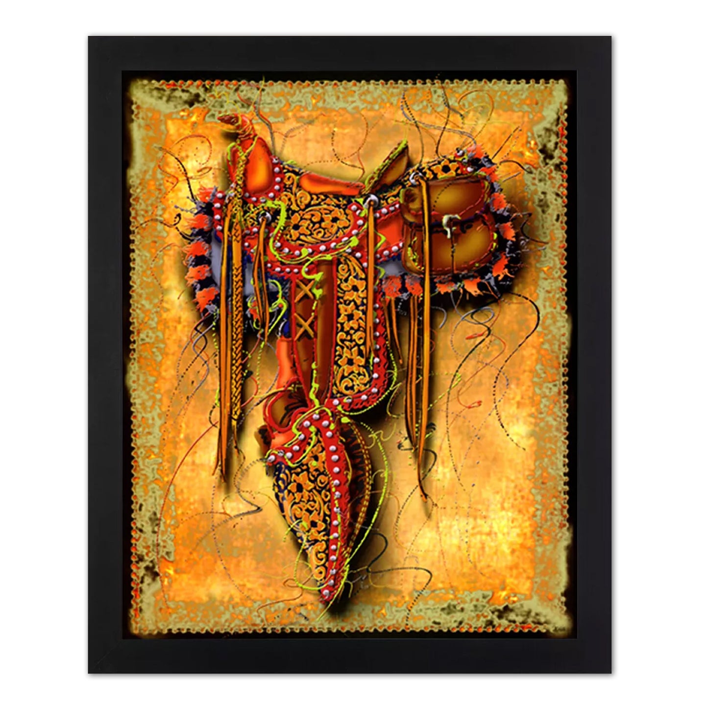Western Rodeo Cowboy Saddle Contemporary Wall Picture Art Print (with Frame Options)