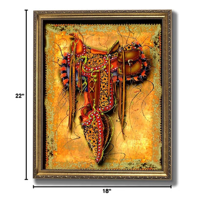 Western Rodeo Cowboy Saddle Contemporary Wall Picture Art Print (with Frame Options)