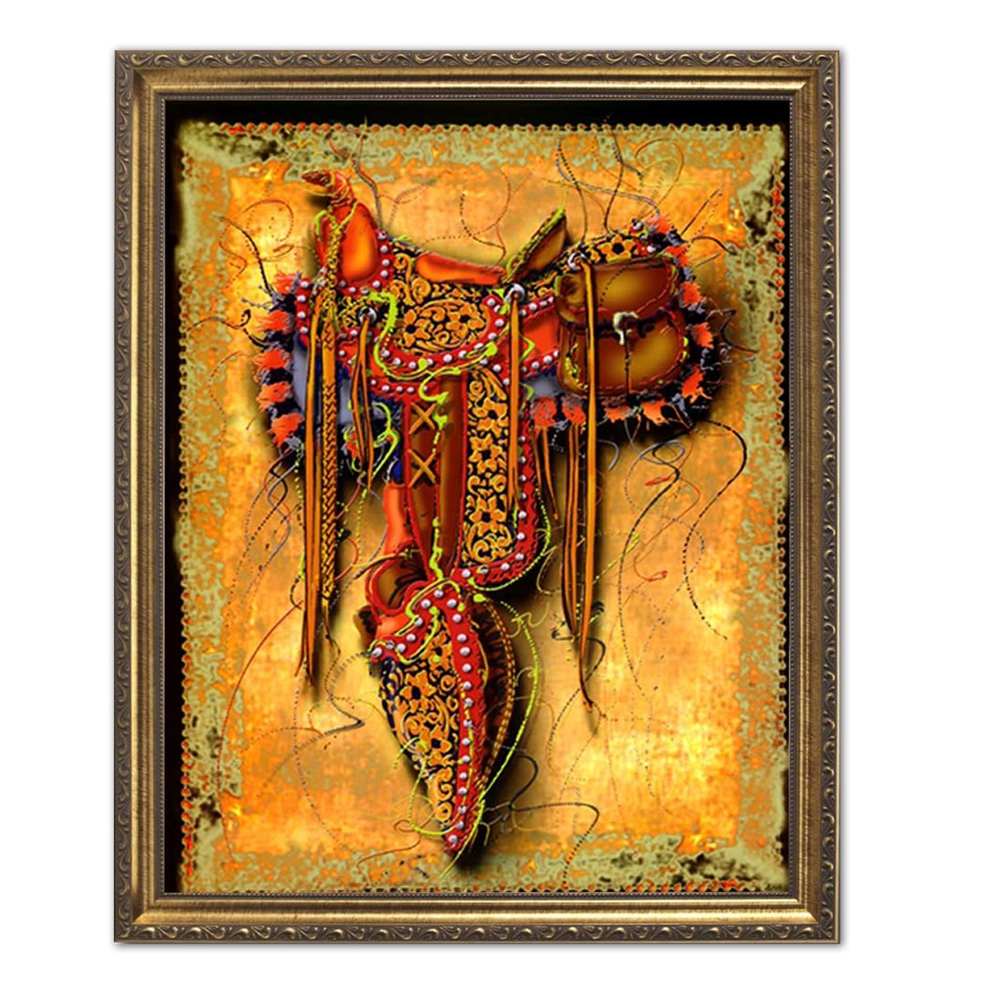 Western Rodeo Cowboy Saddle Contemporary Wall Picture Art Print (with Frame Options)