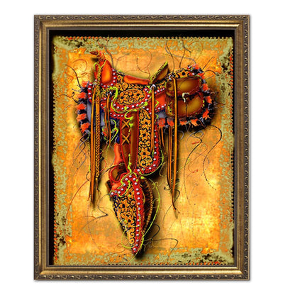 Western Rodeo Cowboy Saddle Contemporary Wall Picture Art Print (with Frame Options)