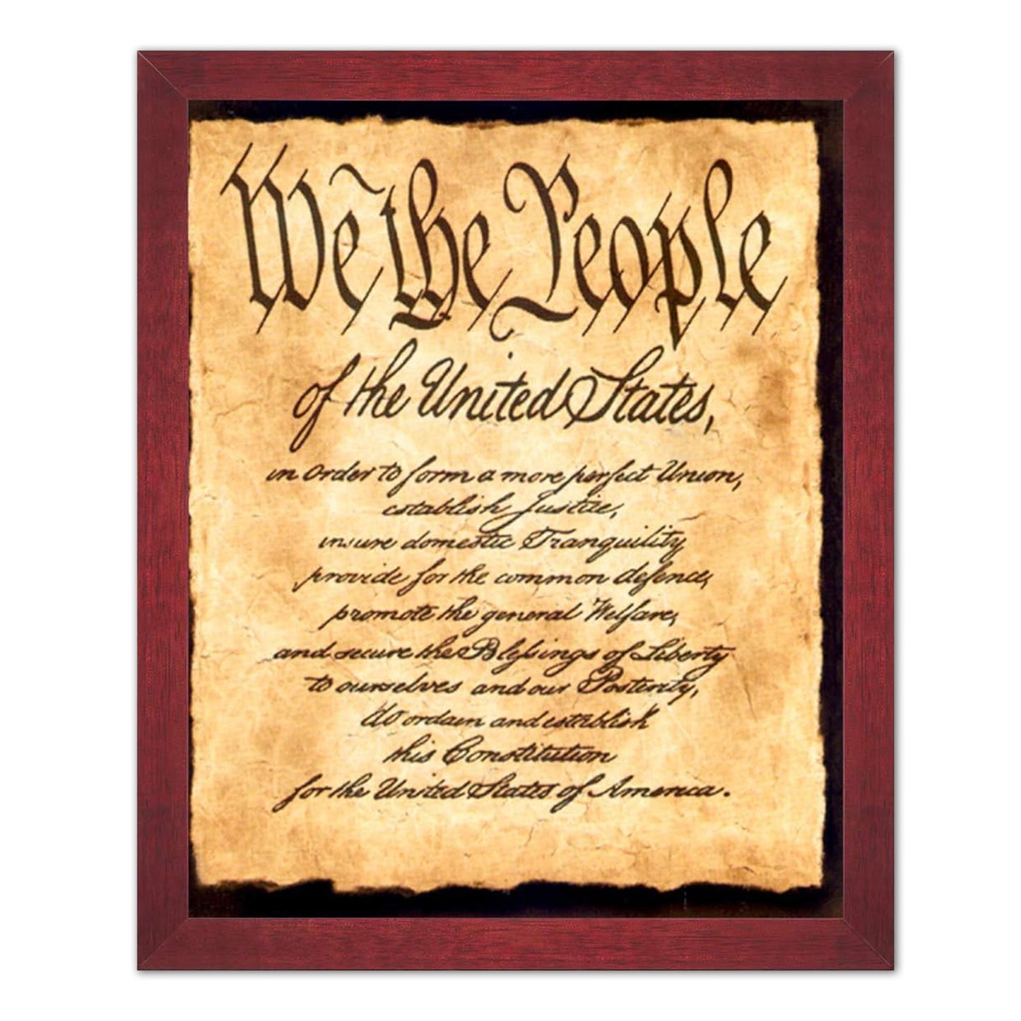 "We The People" Preamble to Constitution Democracy Bill of Rights Cherry Framed Art Print 16x20
