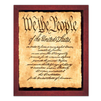 "We The People" Preamble to Constitution Democracy Bill of Rights Cherry Framed Art Print 16x20