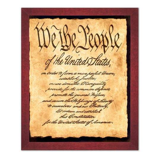 "We The People" Preamble to Constitution Democracy Bill of Rights Cherry Framed Art Print 16x20